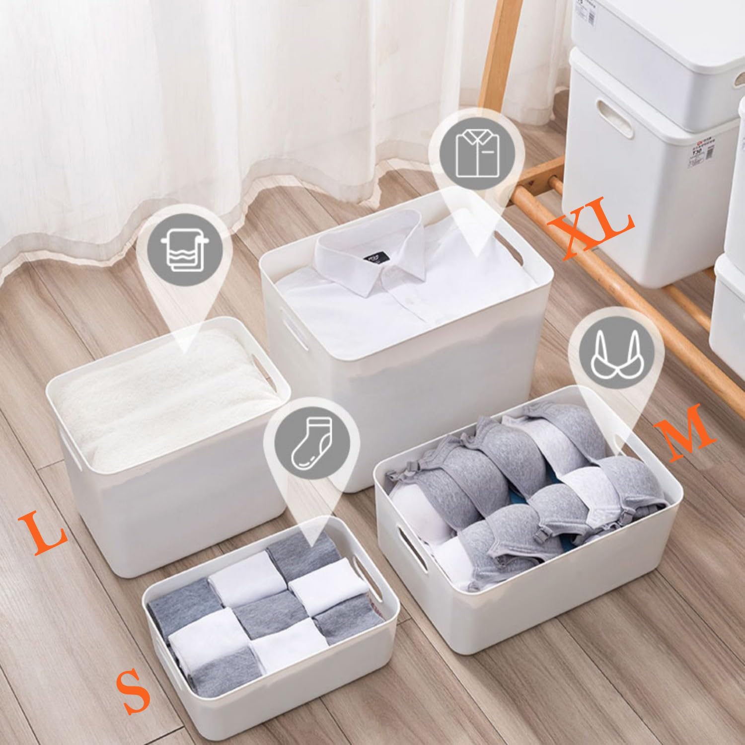 Gaoaodeyu 4 pack large plastic White storage bins Baskets, Toy Box Chest with Lids and Handle，Organizer Containers for Baby，Kids,snacks,Nursery，Shelves，Playroom, Bedroom，Office,Closet，home