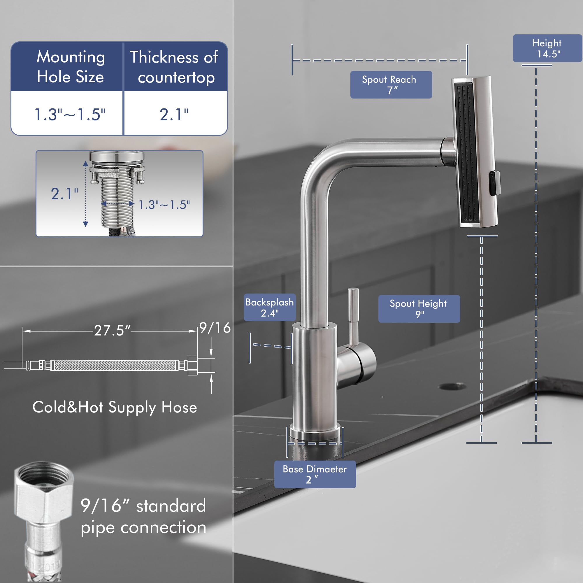 GIMILI Waterfall Kitchen Faucet with Pull Down Sprayer Brushed Nickel Single Hole Handle Stainless Steel Kitchen Sink Faucets Commercial Modern Faucets for Pull Down Sprayer Kitchen Sinks