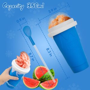 Slushy Maker Cup - DIY Magic Slushy Maker Squeeze Cup, Portable Smoothie Squeeze Cup for Juices, Milk and Ice Cream Make, Double Layers Silicone Slushie Cup with Straw for Friends,Family Gifts(Blue)