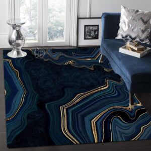 fnoimo black gold marble area rug, luxurious navy blue texture washable carpet, with non-slip backing large rugs for living room bedroom dining room office - 5' x 8', style-2