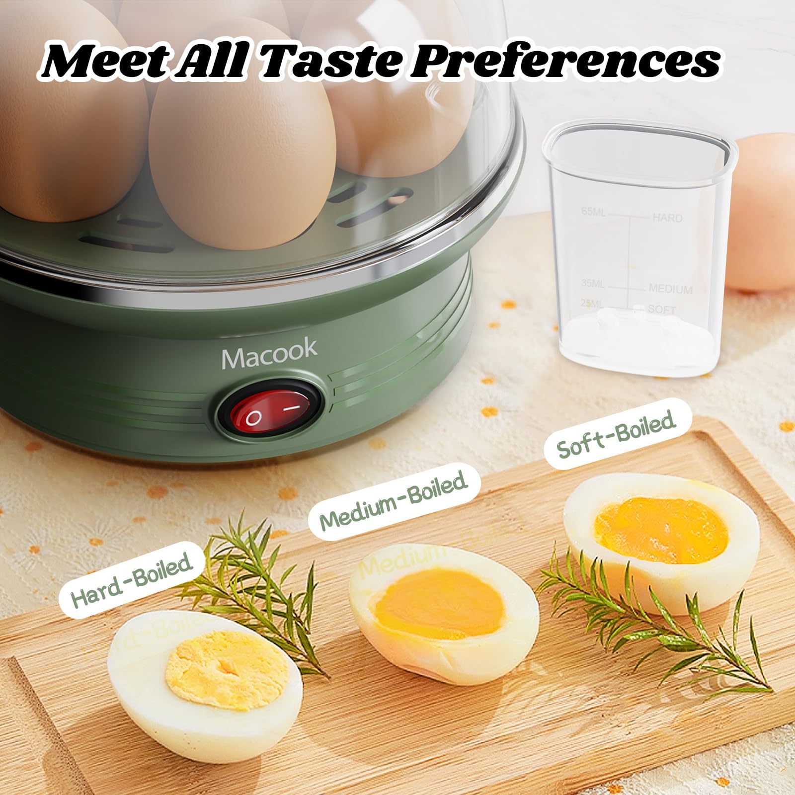 Rapid Egg Cooker, 7 Egg Capacity Electric Egg Cooker for Hard Boild Eggs, Medium, Soft, Poached, Steamed Eggs,Egg Boiler with Auto Shut Off, BPA Free, Green