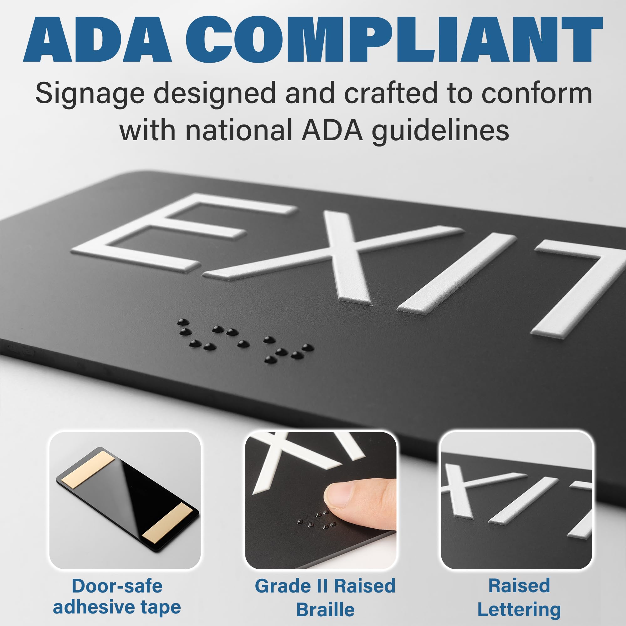 Exit Sign - ADA Compliant Exit Signs With Braille and Raised Letters for Business, Emergency Exit Sign for Office Restroom Indoor Outdoor,Easy Installation-Horizontal (2.8 * 5.8 In)