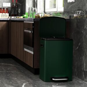 Fulocseny Rectangular Green Stainless Steel Trash Can,50 L 13 Gallon Large Capacity Foot Pedal Thickened Body Garbage Can with Soft Close Quiet Lid for Bathroom, Kitchen, Living Room