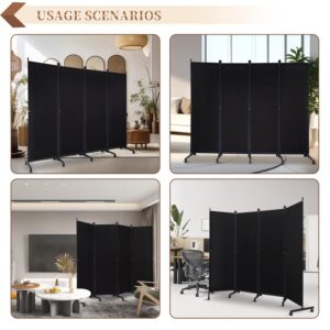 Room Divider Folding Privacy Screens with Wheels, 6FT Tall Divider for Room Separation, Movable Room Partitons and Dividers, Indoor Room Dividers Panel with Fabric for Office (Black, 4 Panel-88‘’)