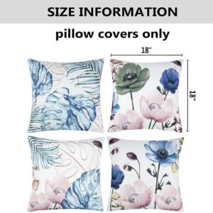 Adabana Outdoor Waterproof Throw Pillows Covers Set of 4 Decorative Floral Pillow Cover for Patio Furniture 18x18 Inch