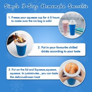 Slushy Maker Cup - DIY Magic Slushy Maker Squeeze Cup, Portable Smoothie Squeeze Cup for Juices, Milk and Ice Cream Make, Double Layers Silicone Slushie Cup with Straw for Friends,Family Gifts(Blue)