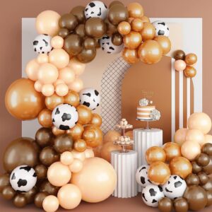 158Pcs Cow Balloons Arch Kit with Brown Cow Print Balloon for CowBoy CowGirl Party Themed Baby Shower Farm Birthday Decorations Rodeo Western Balloon Arch