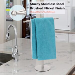 Hand Towel Holder Stand for Bathroom Vanity Countertop Stainless Steel T-Shape Free Standing Towel Rack Stand Towel Bar for Bathroom Kitchen (Brushed Nickel)