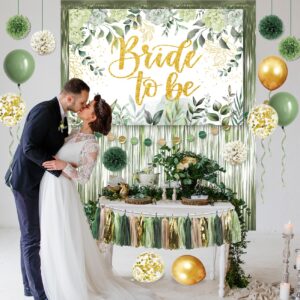 Generic Bridal Shower Decorations Sage Green Bride to Be Banner Bridal Shower Balloons Tissue Paper Pom Poms Fringe Curtain Bride to Be Party Supplies for Wedding Bachelorette Party Decorations