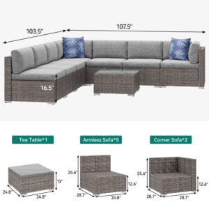 YITAHOME 8 Pieces Outdoor Patio Furniture Set, Sectional Sofa PE Rattan Wicker Conversation Set Outside Couch w/Table and Cushions for Porch Lawn Garden Backyard,Gray