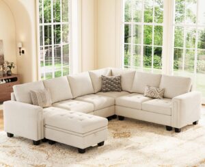 belffin velvet modular sectional sofa with storage ottoman 6 seater l shaped sectional modular sofa couch with reversible chaise convertible corner sectional couch beige