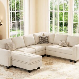 Belffin Velvet Modular Sectional Sofa with Storage Ottoman 6 Seater L Shaped Sectional Modular Sofa Couch with Reversible Chaise Convertible Corner Sectional Couch Beige