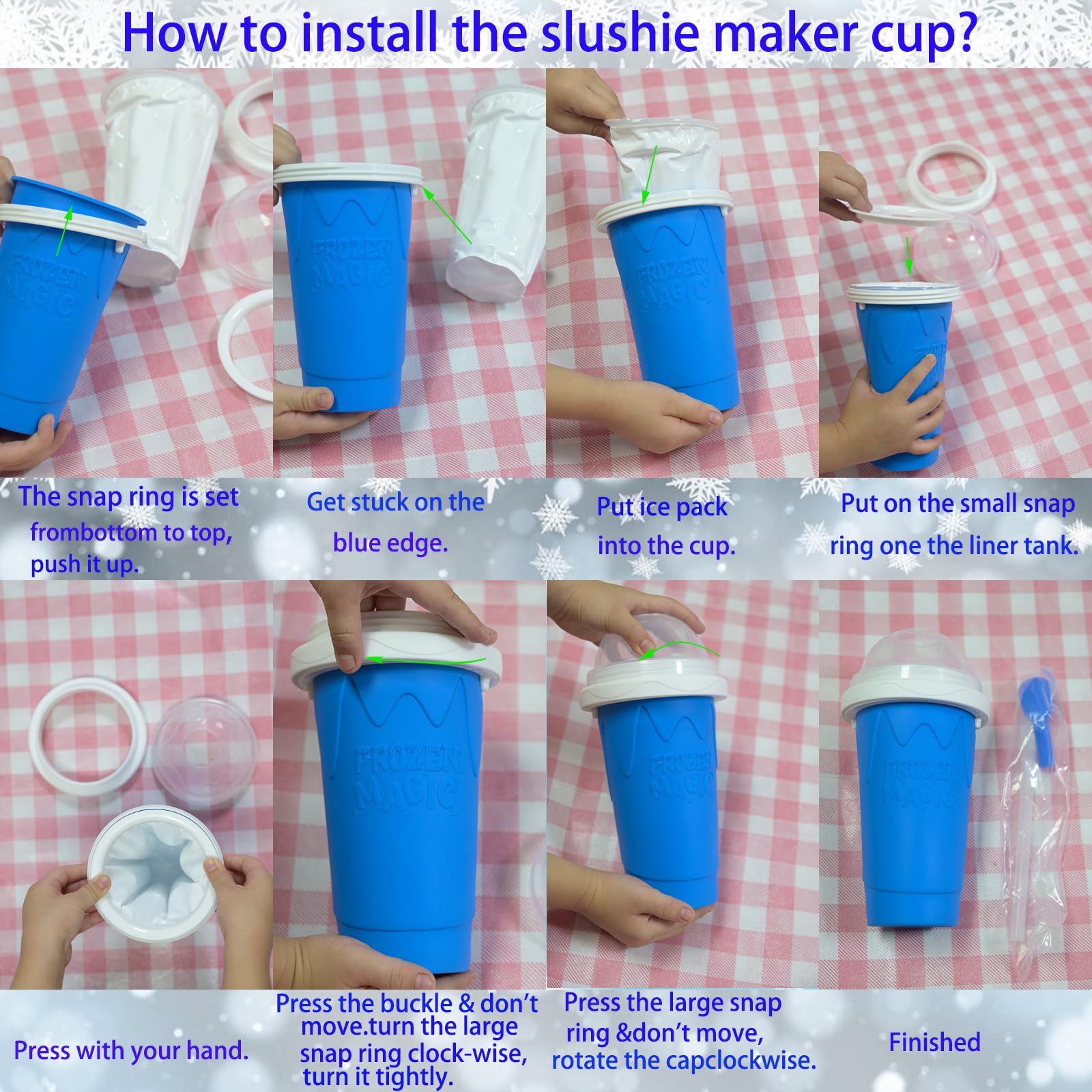 Slushy Maker Cup - DIY Magic Slushy Maker Squeeze Cup, Portable Smoothie Squeeze Cup for Juices, Milk and Ice Cream Make, Double Layers Silicone Slushie Cup with Straw for Friends,Family Gifts(Blue)