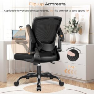 KERDOM Ergonomic Office Chair, Breathable Mesh Desk Chair, Lumbar Support Computer Chair with Wheels and Flip-up Arms, Swivel Task Chair, Adjustable Height Home Gaming Chair