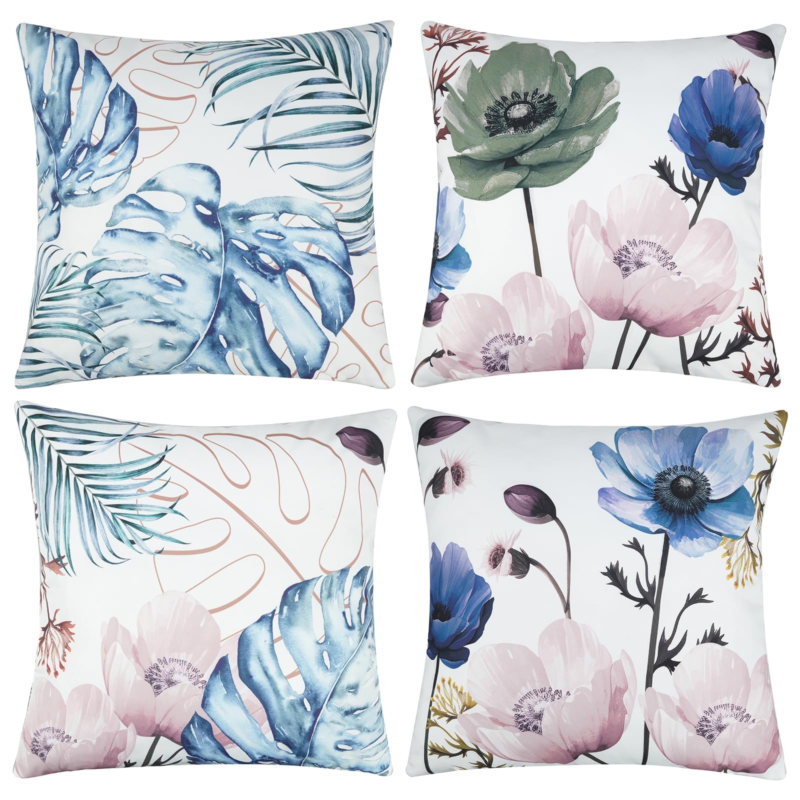 Adabana Outdoor Waterproof Throw Pillows Covers Set of 4 Decorative Floral Pillow Cover for Patio Furniture 18x18 Inch