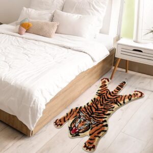 tiger rug - microfiber tiger rug for animal decor - 47"x20" non slip fun bathroom rug for funny bathroom decor - machine washable tiger area rug for cool room decor