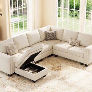 Belffin Velvet Modular Sectional Sofa with Storage Ottoman 6 Seater L Shaped Sectional Modular Sofa Couch with Reversible Chaise Convertible Corner Sectional Couch Beige