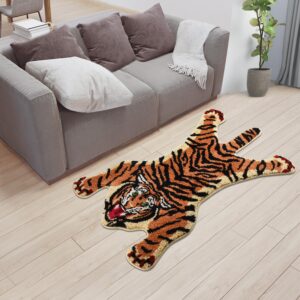 Tiger Rug - Microfiber Tiger Rug for Animal Decor - 47"x20" Non Slip Fun Bathroom Rug for Funny Bathroom Decor - Machine Washable Tiger Area Rug for Cool Room Decor