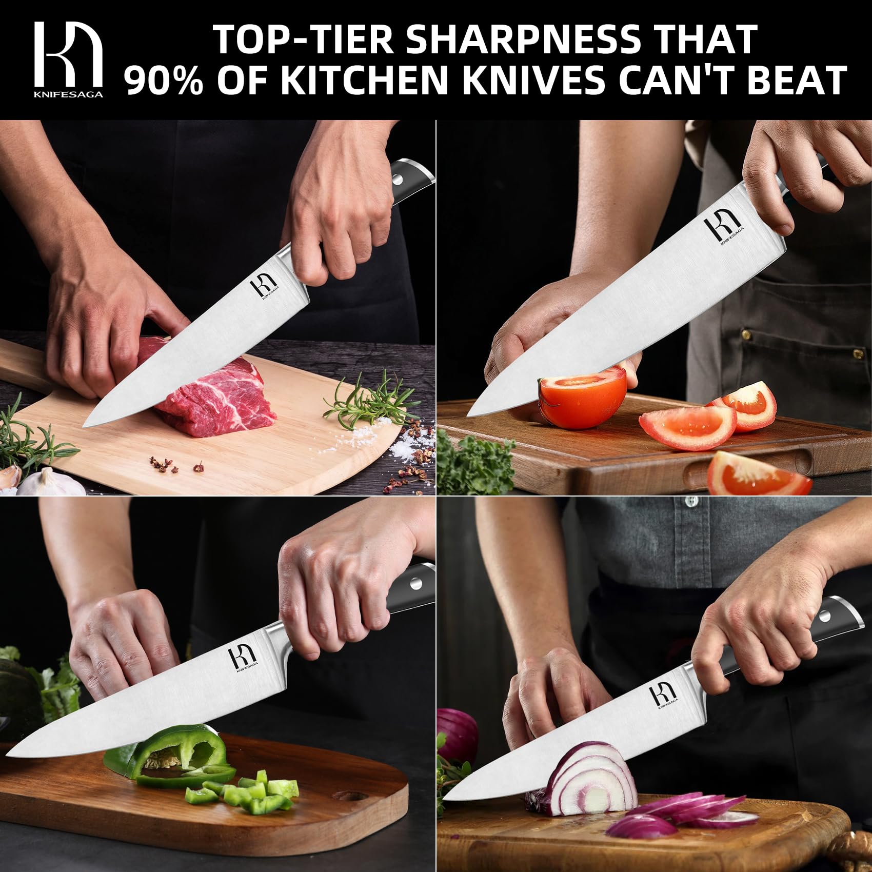 KnifeSaga Chef Knife 8 inch Professional, Japanese Chefs Knife High Carbon Stainless Steel, Razor Sharp Kitchen Cooking Knife for Vegetable Chopping, Meat Cutting Knife with Full Tang Handle