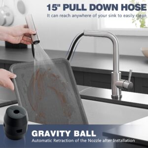 GIMILI Waterfall Kitchen Faucet with Pull Down Sprayer Brushed Nickel Single Hole Handle Stainless Steel Kitchen Sink Faucets Commercial Modern Faucets for Pull Down Sprayer Kitchen Sinks