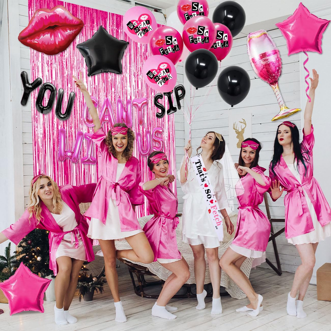 Mean Girls Birthday Party Decorations Girls Bachelorette Party Decorations You Can't Sip With Us Banner Hot Lip Balloons for Burn Book Girls Y2K Bridal Shower Wedding Bachelorette Party Supplies