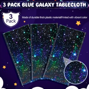 YIDAKO 3Pcs Iridescent Space Tablecloths, Disposable Plastic Blue Galaxy Table Cloth Rectangle Table Covers for Space Starry Night Star Theme Party Birthday Party Decorations, 54x108 Inch