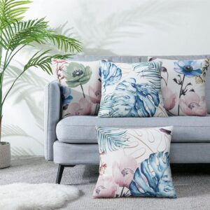 Adabana Outdoor Waterproof Throw Pillows Covers Set of 4 Decorative Floral Pillow Cover for Patio Furniture 18x18 Inch