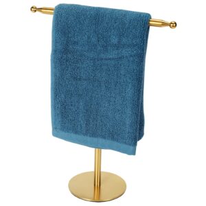 gold hand towel holder stand for bathroom vanity countertop stainless steel t-shape free standing towel rack stand towel bar for bathroom kitchen (gold)