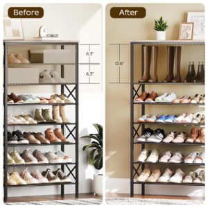 YATINEY 8 Tier Shoe Rack, Shoe Storage Organizer, Large Capacity Shoe Shelf Holds 32 Pairs of Shoes, Durable and Stable, for Entryway, Hallway, Closet, Dorm Room, Greige and Black SS08BG