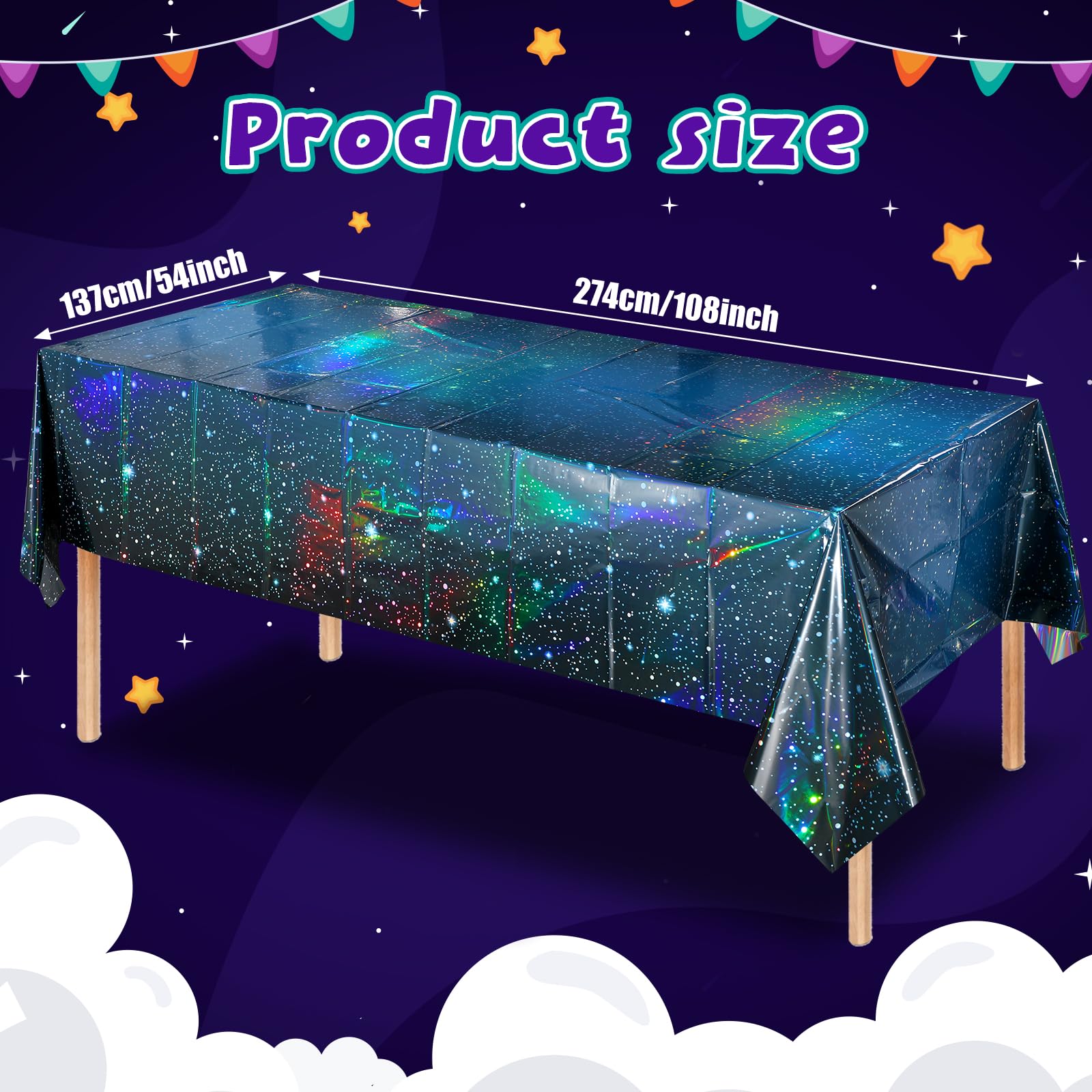 YIDAKO 3Pcs Iridescent Space Tablecloths, Disposable Plastic Blue Galaxy Table Cloth Rectangle Table Covers for Space Starry Night Star Theme Party Birthday Party Decorations, 54x108 Inch