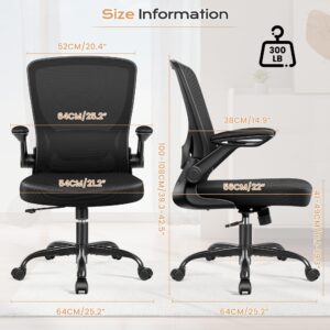 KERDOM Ergonomic Office Chair, Breathable Mesh Desk Chair, Lumbar Support Computer Chair with Wheels and Flip-up Arms, Swivel Task Chair, Adjustable Height Home Gaming Chair