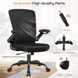 KERDOM Ergonomic Office Chair, Breathable Mesh Desk Chair, Lumbar Support Computer Chair with Wheels and Flip-up Arms, Swivel Task Chair, Adjustable Height Home Gaming Chair