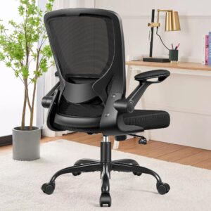 KERDOM Ergonomic Office Chair, Breathable Mesh Desk Chair, Lumbar Support Computer Chair with Wheels and Flip-up Arms, Swivel Task Chair, Adjustable Height Home Gaming Chair