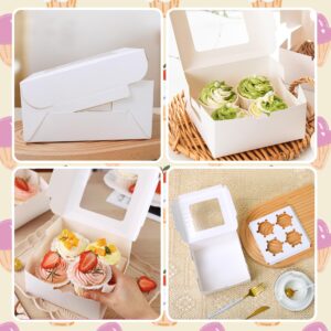 MUMULULU 8 PCS White Paper Cupcake Boxes with 4 Cavity Cookie Gift Boxes with Clear Window 4 Treat Holder Cupcake Containers Bakery Cake Box for Birthday Party Bakery Supplies