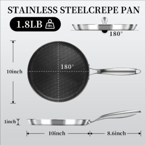 Innerwell Nonstick Crepe Pan 10 inch Stainless Steel Crepe Pan Honeycomb Coating Flat Skillet Tawa Dosa Tortilla Pan,Omelet Pan with All Stove Tops Available, Induction Compatible