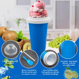 Slushy Maker Cup - DIY Magic Slushy Maker Squeeze Cup, Portable Smoothie Squeeze Cup for Juices, Milk and Ice Cream Make, Double Layers Silicone Slushie Cup with Straw for Friends,Family Gifts(Blue)