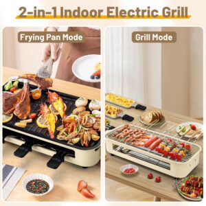 Pukomc Electric Indoor Grill,2 in 1 Indoor Grills for Kitchen with Grill Net & Non-Stick Cooking Removable Plate, Temperature Control, Dishwasher Safe, 1500W Smokeless Grill