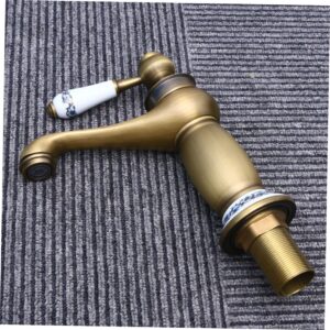 Angoily Bathroom Accessories Kitchen Water Sink Faucet Porcelain Basin Faucet One Hole Bathtub Faucet Vintage Copper Faucet Hot and Cold Mixer Deck Mount Faucet Bathroom Faucet All Bronze