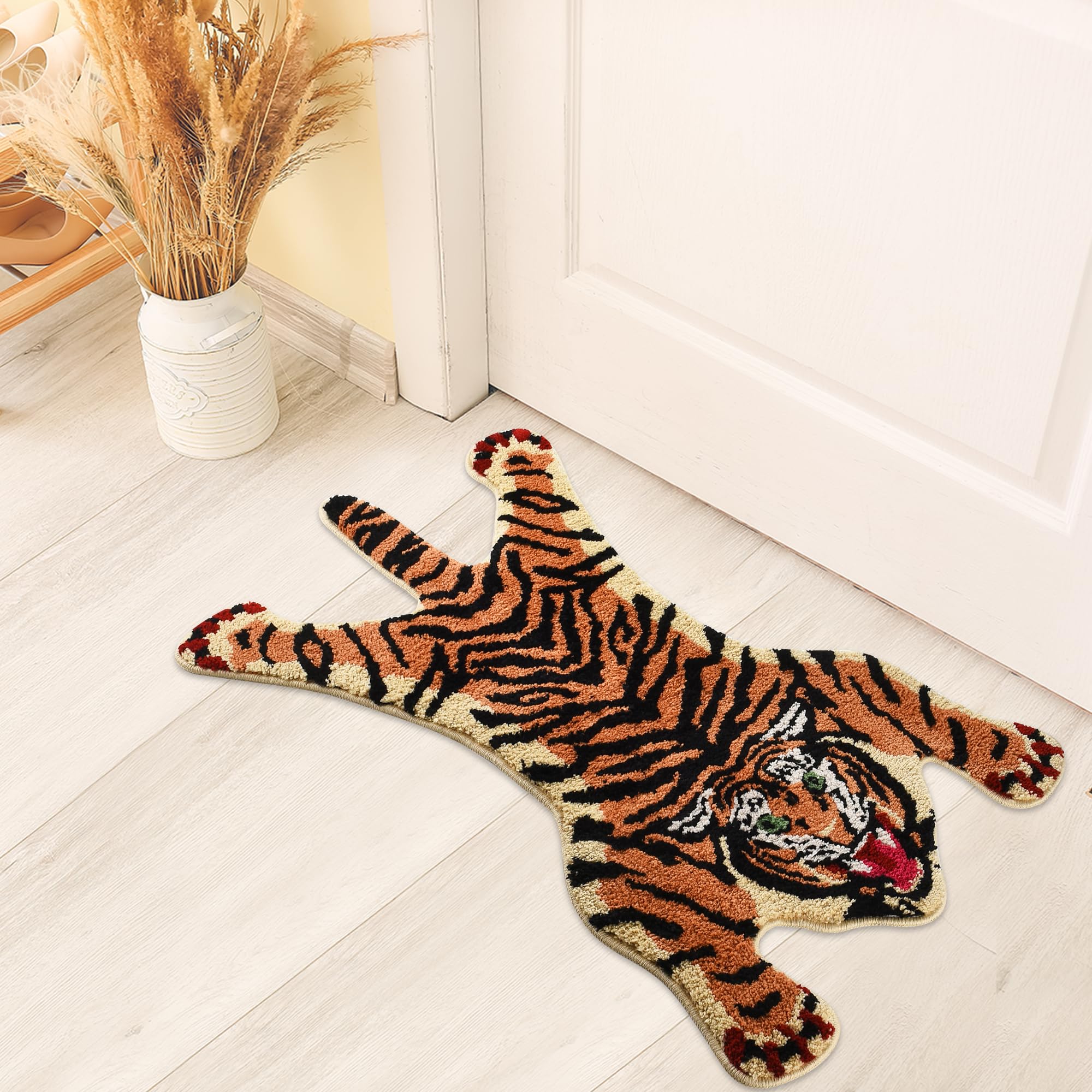 Tiger Rug - Microfiber Tiger Rug for Animal Decor - 47"x20" Non Slip Fun Bathroom Rug for Funny Bathroom Decor - Machine Washable Tiger Area Rug for Cool Room Decor