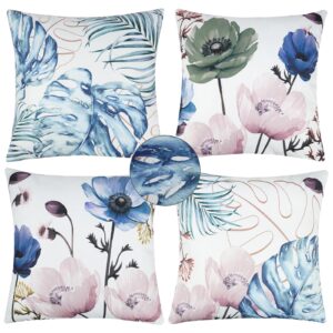 Adabana Outdoor Waterproof Throw Pillows Covers Set of 4 Decorative Floral Pillow Cover for Patio Furniture 18x18 Inch