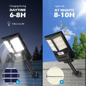 2 Pack Solar Street Lights Outdoor Waterproof,6500K 80000LM 756 LED Beads Dusk to Dawn Solar Flood Light,Solar Street Lights Wide Angle with Motion Sensor and Remote Control for Parking lot,Garage