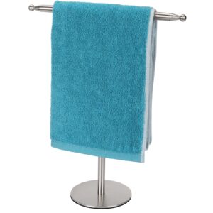 hand towel holder stand for bathroom vanity countertop stainless steel t-shape free standing towel rack stand towel bar for bathroom kitchen (brushed nickel)