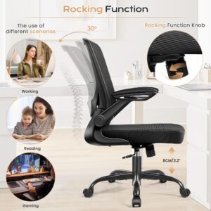 KERDOM Ergonomic Office Chair, Breathable Mesh Desk Chair, Lumbar Support Computer Chair with Wheels and Flip-up Arms, Swivel Task Chair, Adjustable Height Home Gaming Chair