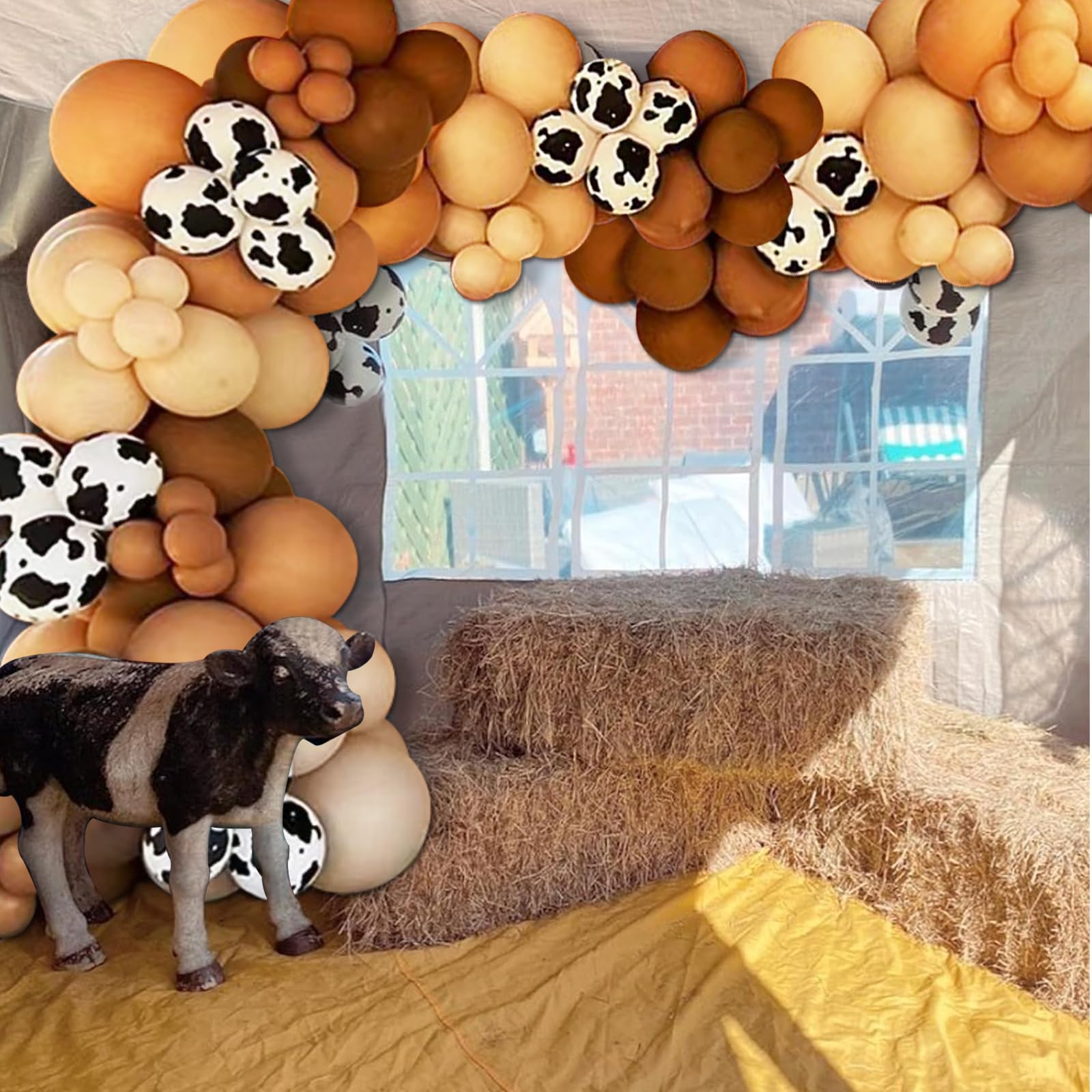 158Pcs Cow Balloons Arch Kit with Brown Cow Print Balloon for CowBoy CowGirl Party Themed Baby Shower Farm Birthday Decorations Rodeo Western Balloon Arch