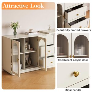 RoyalCraft Makeup Vanity Desk, Extendable Corner Vanity Makeup Table with 3 Drawers & 2 Doors, Modern Dressing Table for Bedroom, White Makeup Vanity Without Mirror