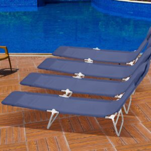 suzile 4 pack folding chaise lounge chair tanning chairs with adjustable 5 position and pillow waterproof breathable mesh steel frame pool sun tanning chair for beach yard patio lawn(navy blue)