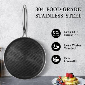 Innerwell Nonstick Crepe Pan 10 inch Stainless Steel Crepe Pan Honeycomb Coating Flat Skillet Tawa Dosa Tortilla Pan,Omelet Pan with All Stove Tops Available, Induction Compatible