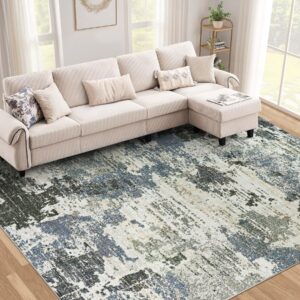 6x9 area rugs living room rugs, abstract machine washable rugs with anti-slip backing stain resistant non-shedding soft large carpet for bedroom entryway nursery dining room indoor decor-blue/gray