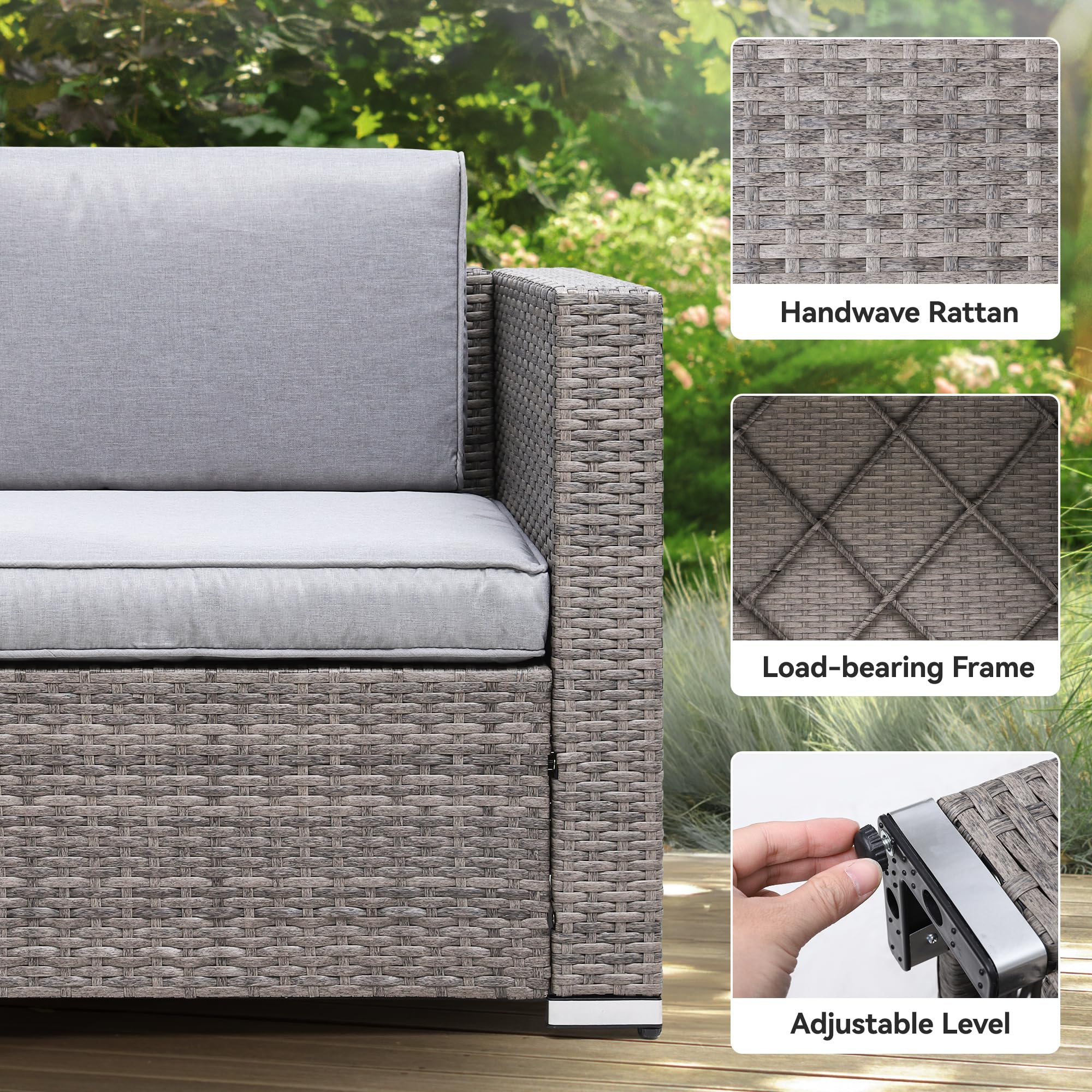 YITAHOME 8 Pieces Outdoor Patio Furniture Set, Sectional Sofa PE Rattan Wicker Conversation Set Outside Couch w/Table and Cushions for Porch Lawn Garden Backyard,Gray