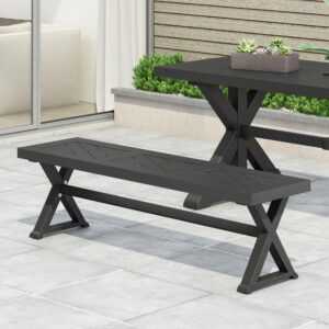 GDFStudio Great Deal Furniture Outdoor Aluminum Bench, Antique Black